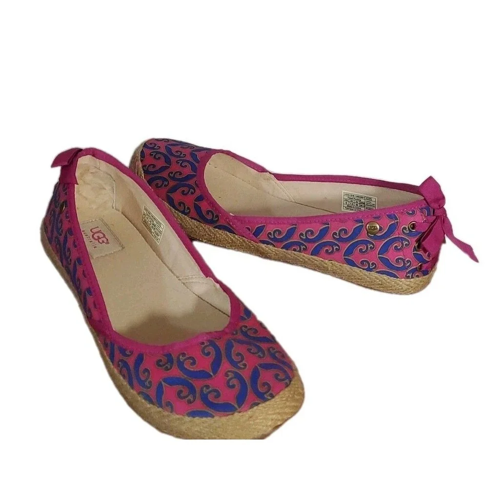 UGG Australia Size 9 Pink Purple Paisley Fabric Slip On Flats Espadrilles